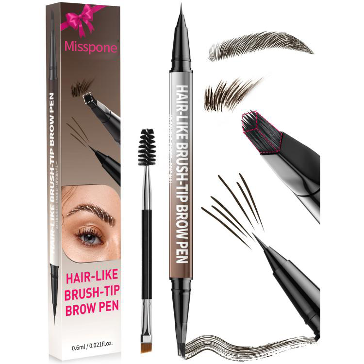4D Brow Pen, 2-in-1 Waterproof Microblading Eyebrow Pencil with Dual-Ended Eyeliner Brush