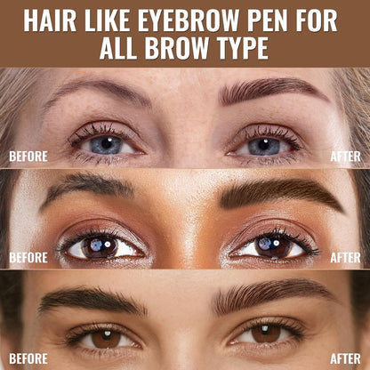 4D Brow Pen, 2-in-1 Waterproof Microblading Eyebrow Pencil with Dual-Ended Eyeliner Brush