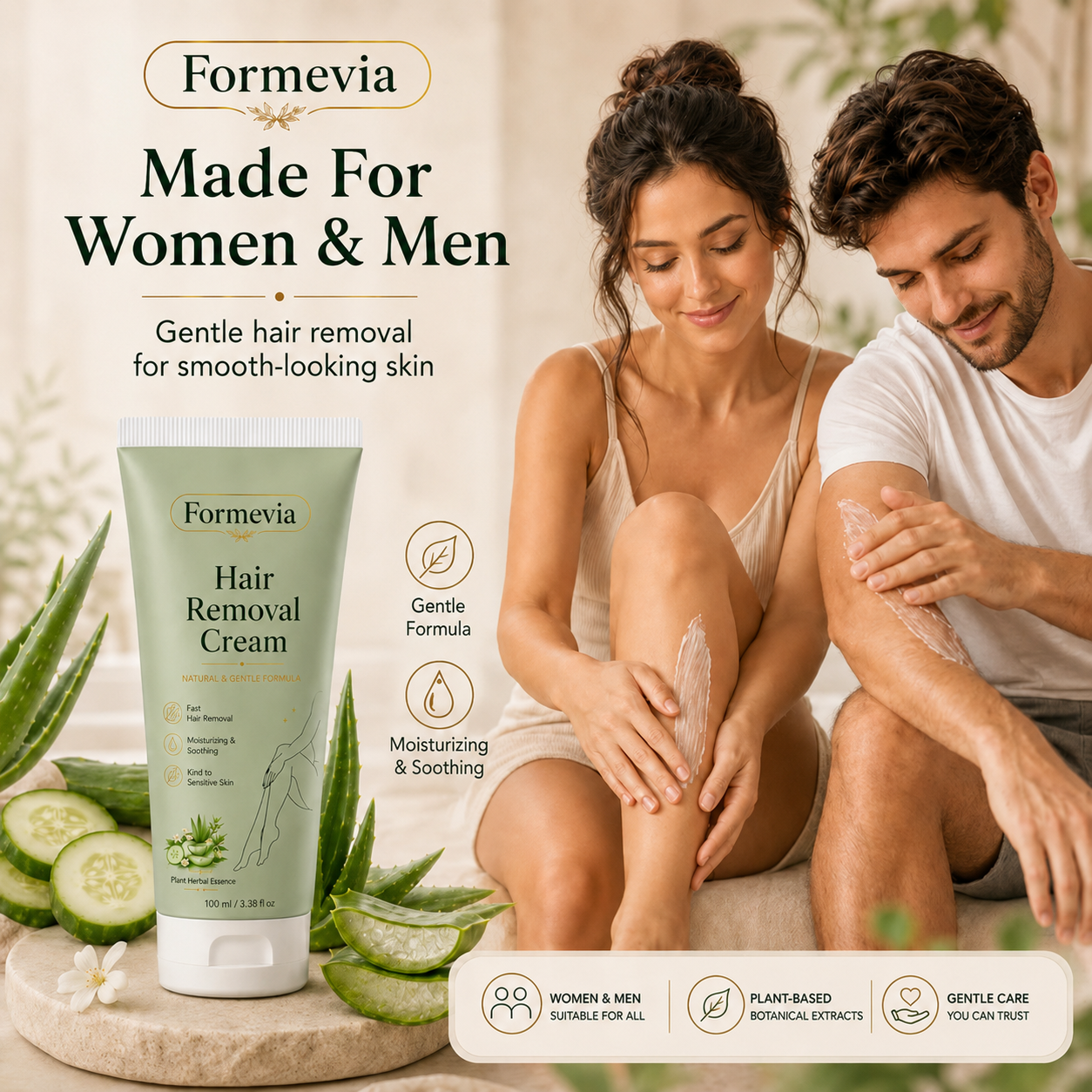 Formevia™ Natural Gentle Hair Removal Cream | For Women & Men, Sensitive Skin