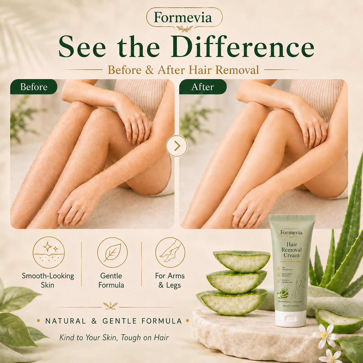 Formevia™ Natural Gentle Hair Removal Cream | For Women & Men, Sensitive Skin
