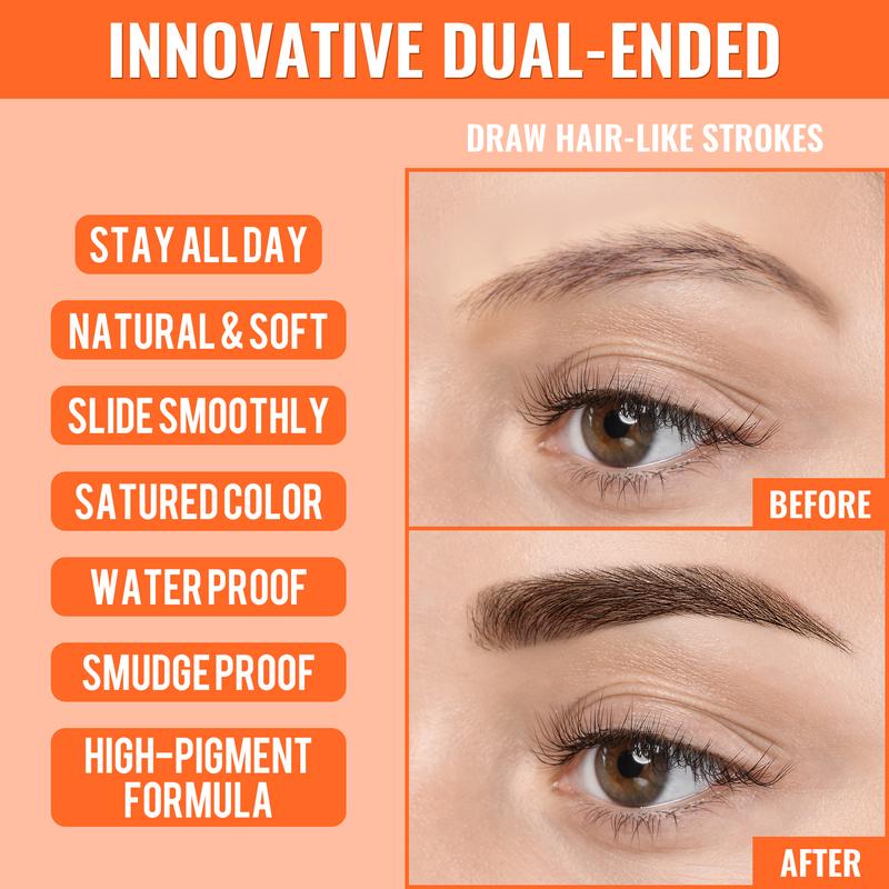 4D Brow Pen, 2-in-1 Waterproof Microblading Eyebrow Pencil with Dual-Ended Eyeliner Brush